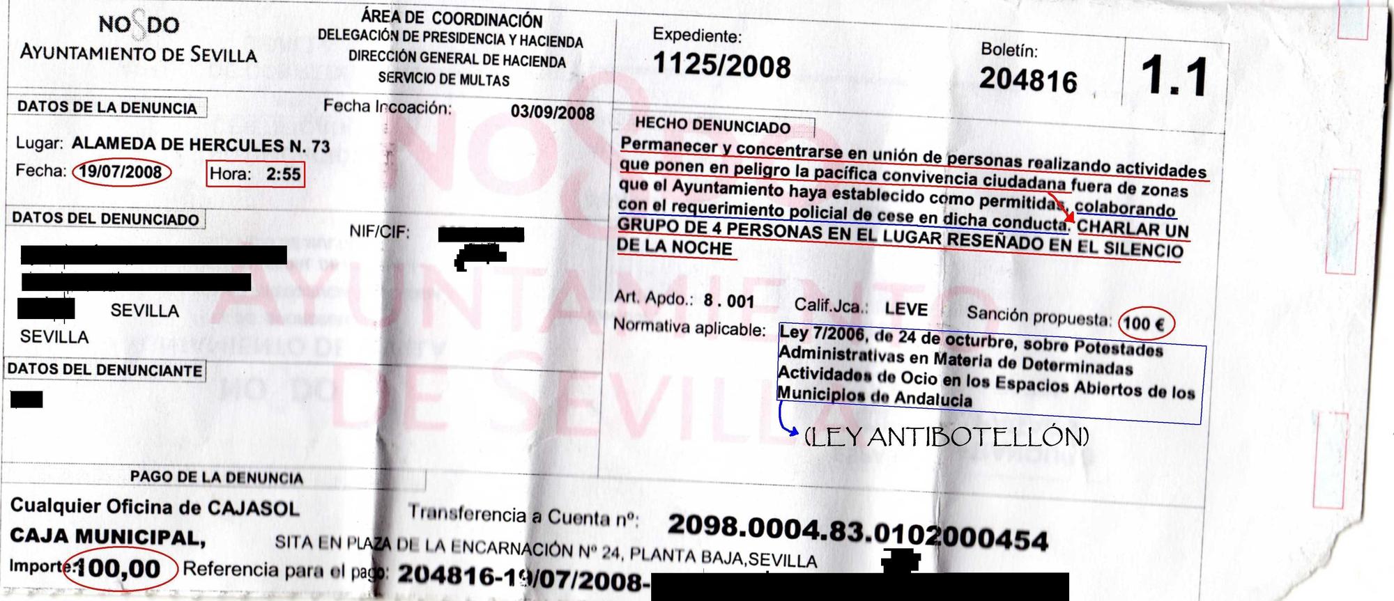 Multa por charlar en el silencio de la noche